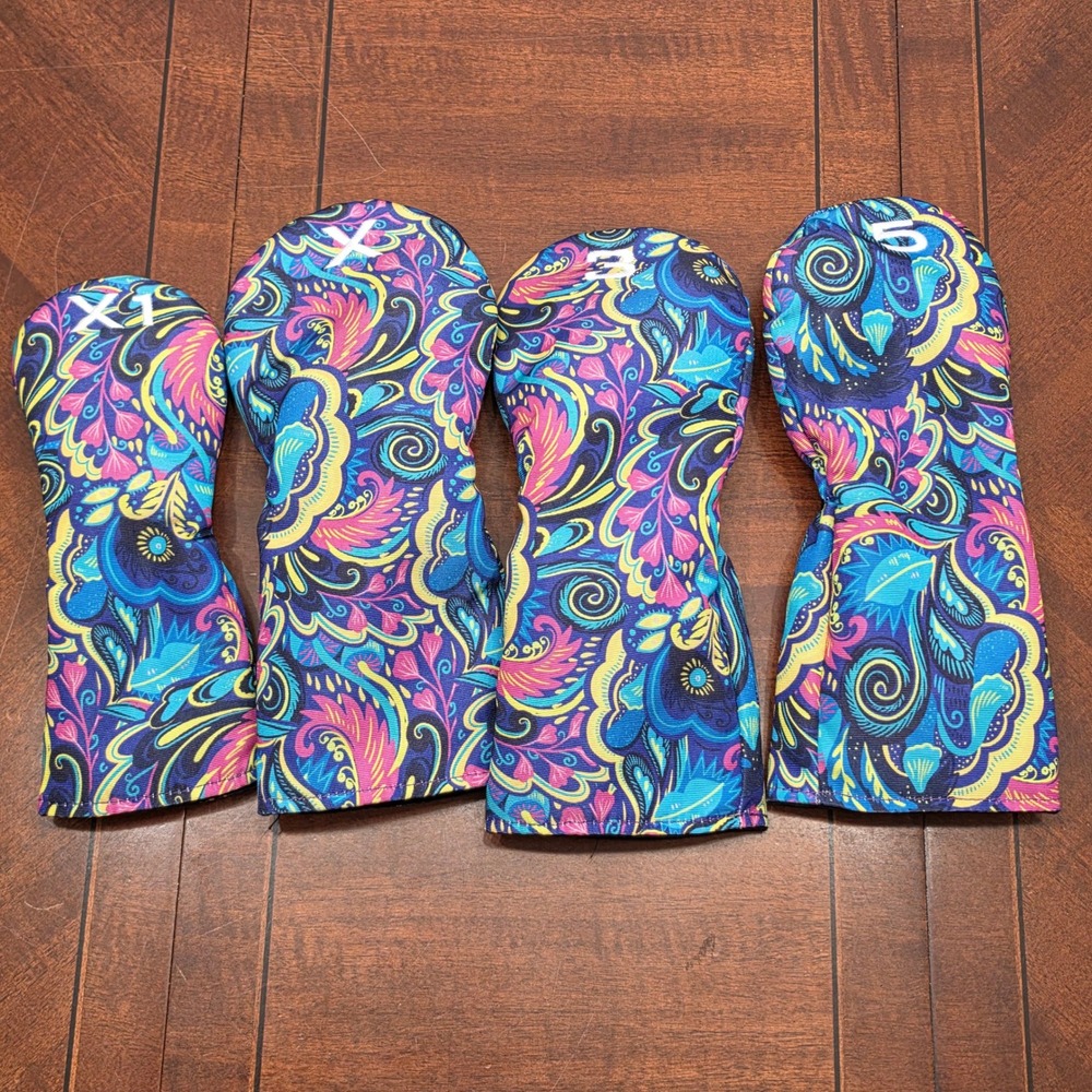 Golf Headcover Set Multi Paisley Floral Psychedelic Colorful 4pc Set X, X1, 3, 5